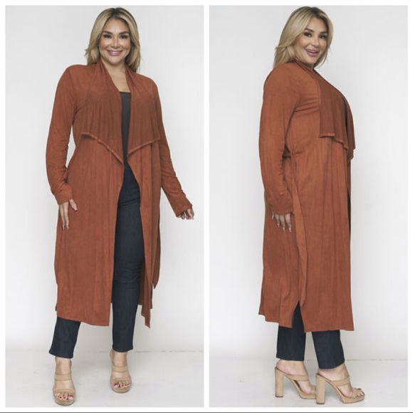 ❤️LAST NEW 2X Size Faux Suede Rust Duster Cardigan - Picture 2 of 6